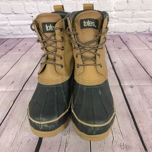 Men's Totes Duck Boot Navy Blue with Leather Upper Waterproof Lug Sole Size 9